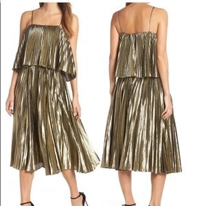 J. Crew pleated metallic gold midi dress